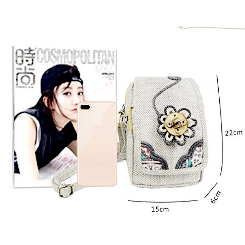 New Flower Woven Canvas Mobile Phone Bag