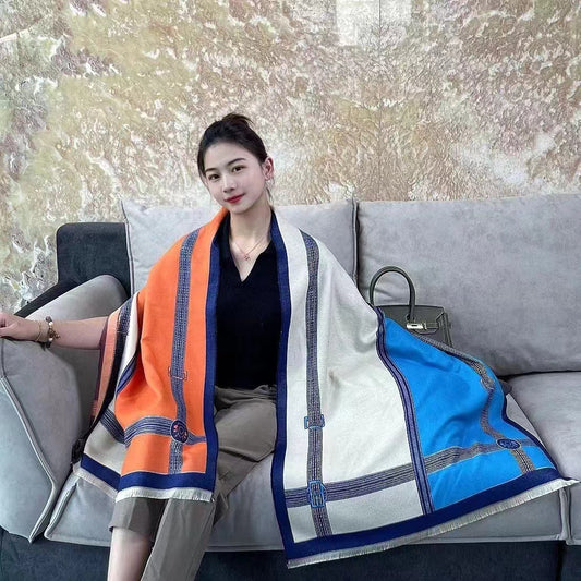 Koreansk stil kontrastfarve kunstig cashmere-tørklæde damer nyt vinter