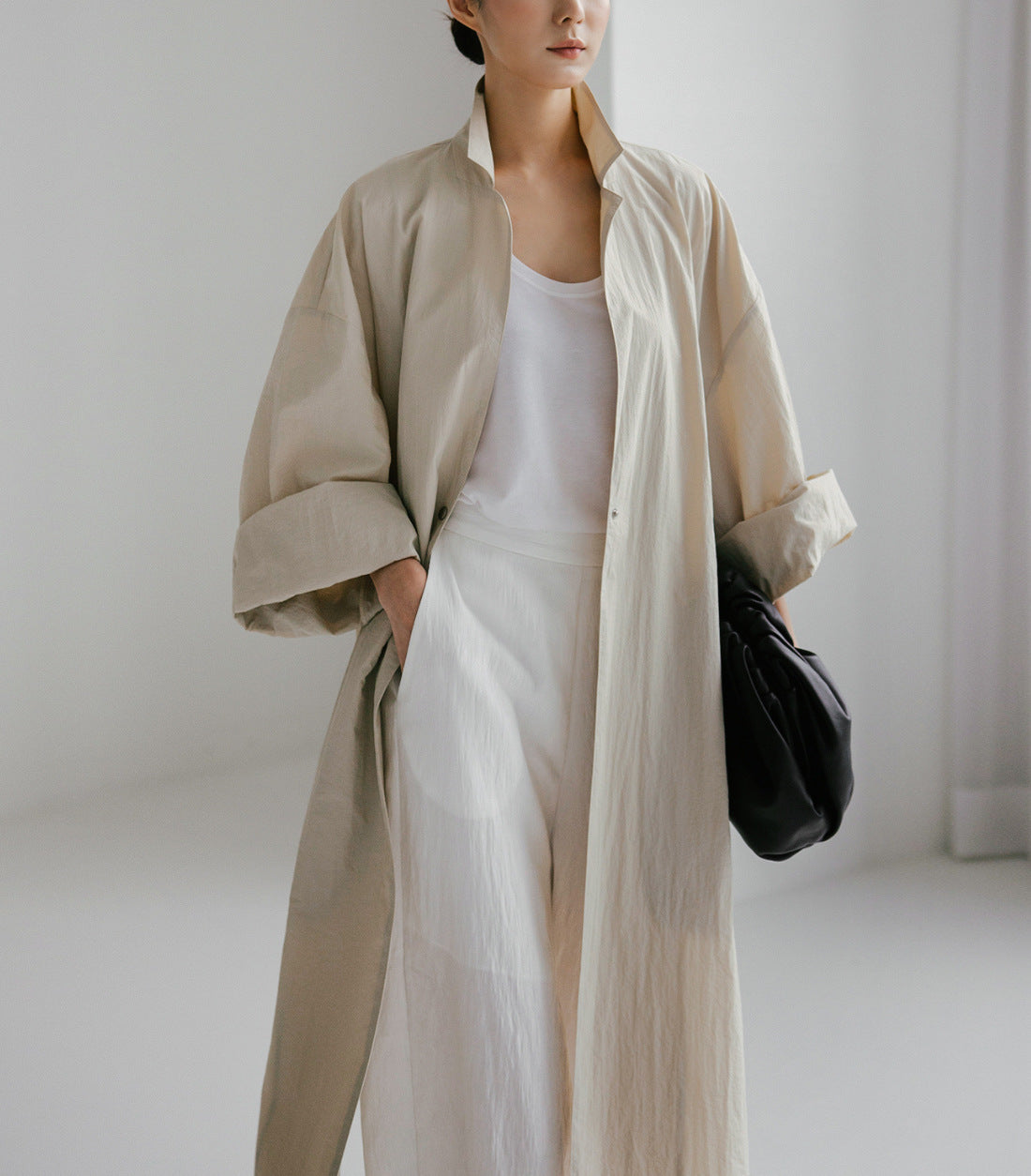 Shirt Dress Overknee Long Split Bf Cotton Linen Trench Coat