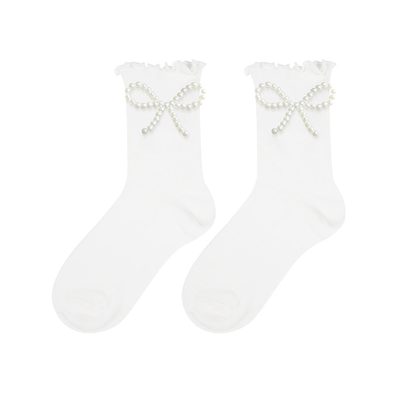 Women's Pearl Bow Fungus Pure Cotton Socks
