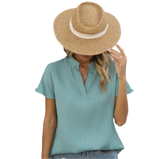 Mode Dametøj Chiffon Åben Rør Standkrave T-shirt