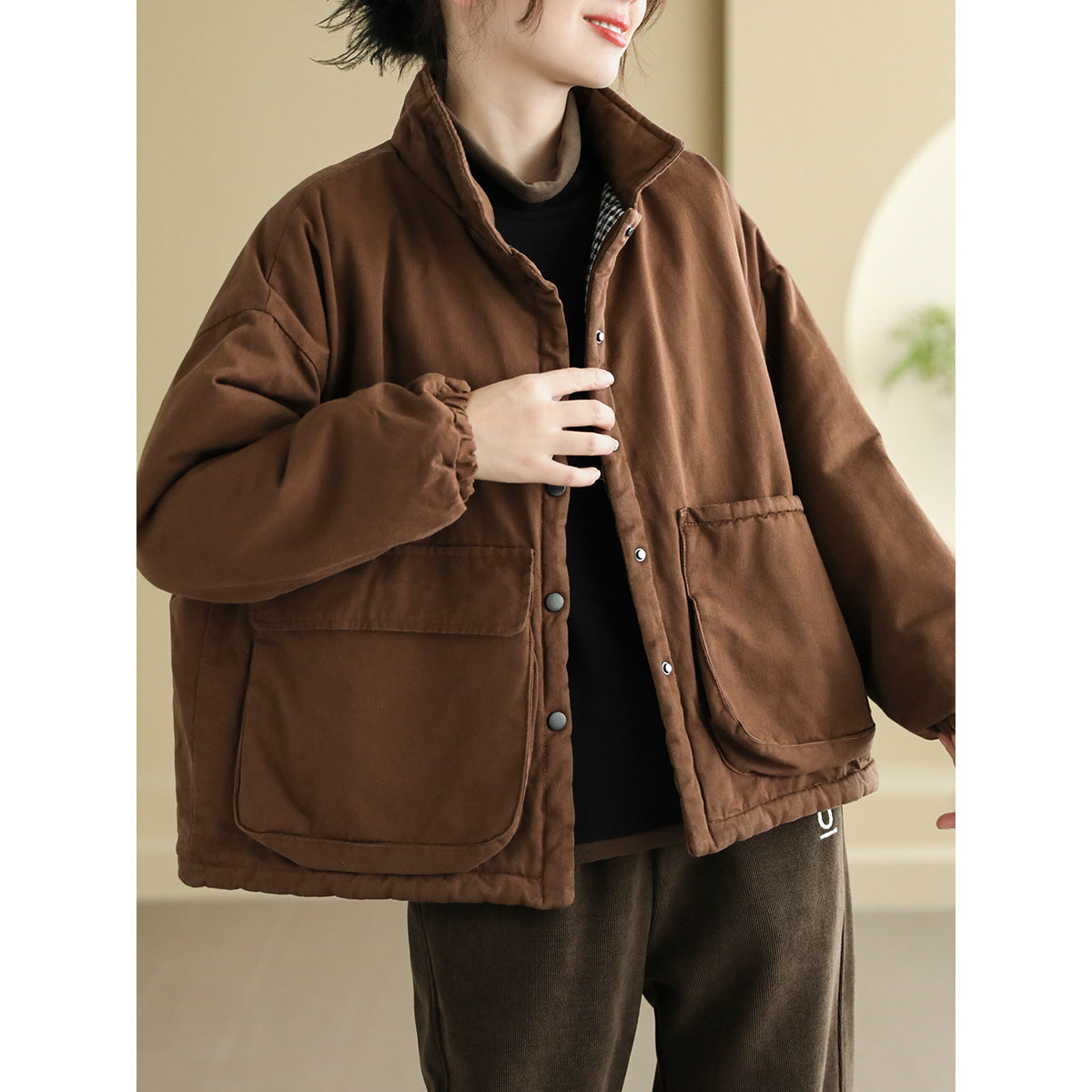 Women's Thickening Plus Size-pocket Loose And Warm Cotton-padded Jacket
