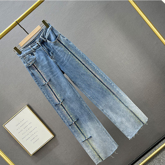 Rhinestone Denim Wide-leg Bukser