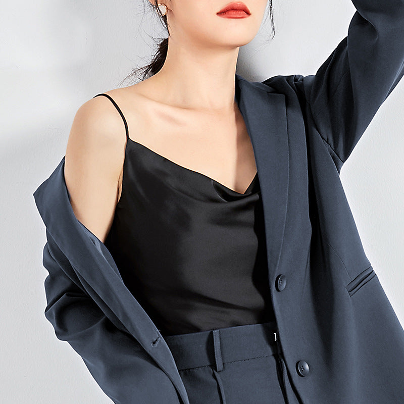 Suit Lined With Silk Acetate Satin Suspender Vest