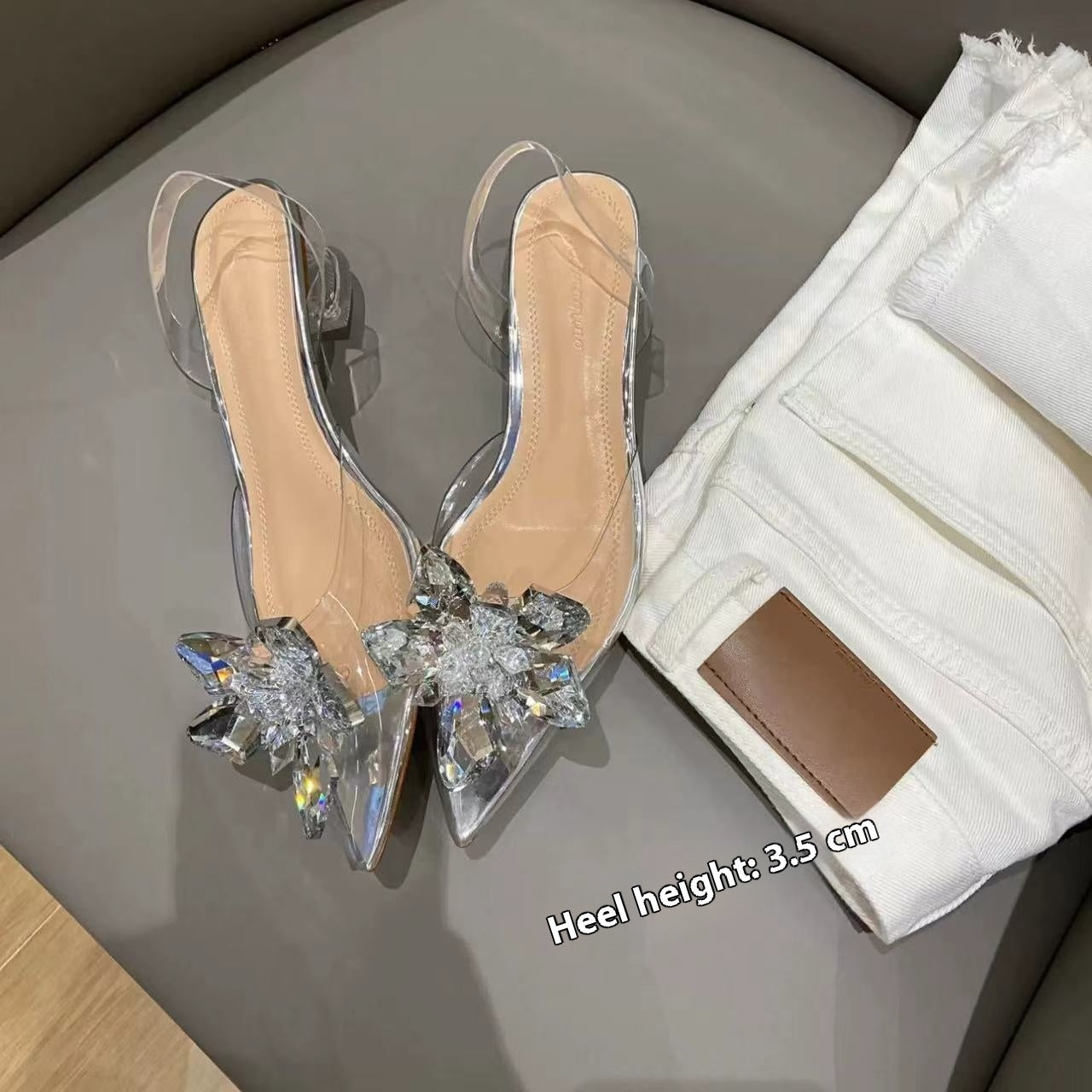 Women's Transparent Crystal Flower High Heels