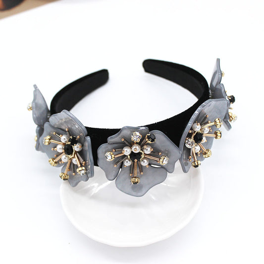 Acrylic Big Flower Diamond Geometric Ball Headband