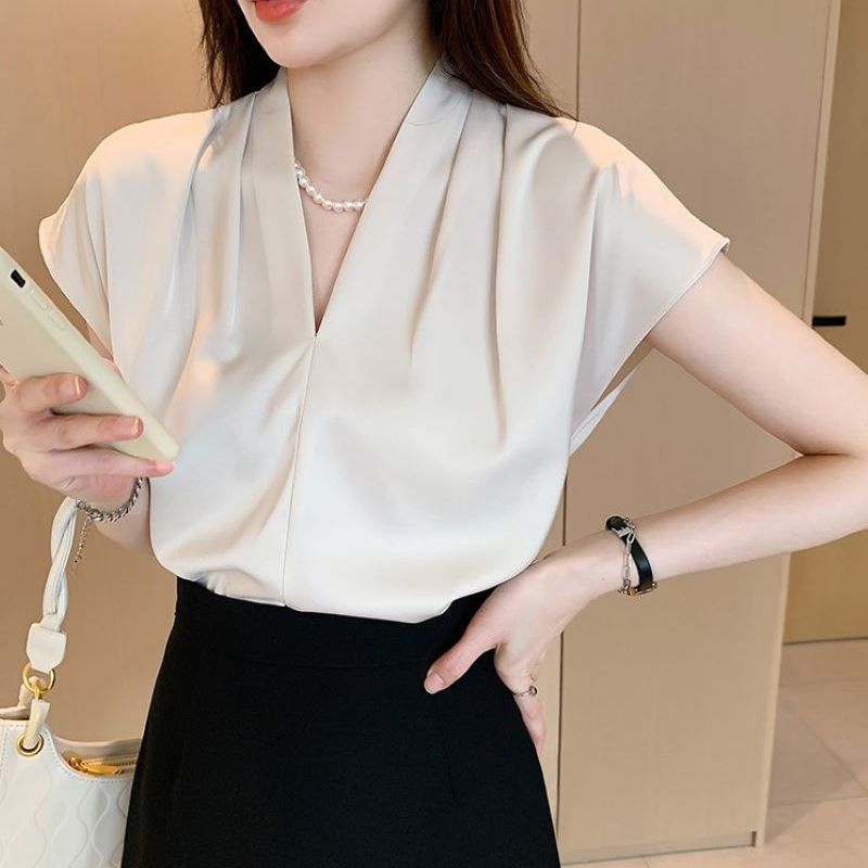 French Summer Acetate Satin High-grade Short-sleeved Shirt