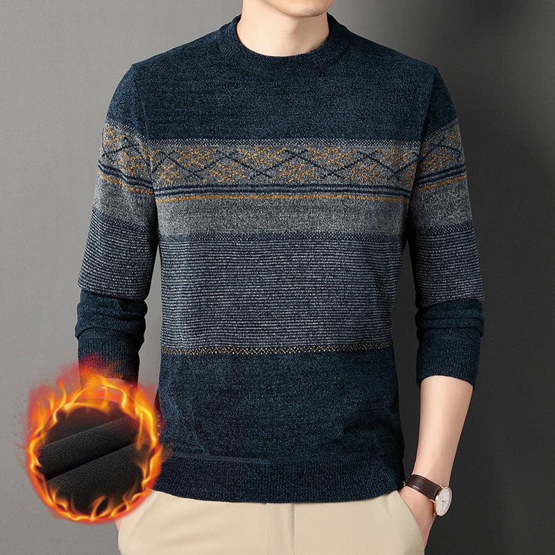 Chenille Fløjl Polstret Sweater Midaldrende Mænds Tøj Tyk Varm Jacquard
