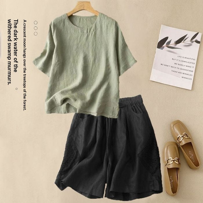 Loose Casual Elastic-waist Shorts Fashion Set