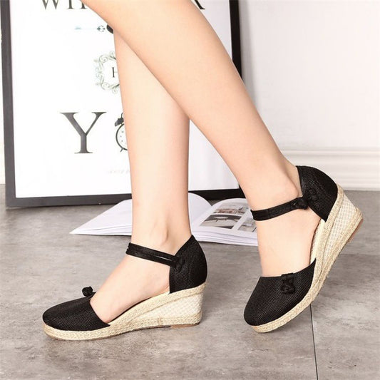 Wedge With Ethnic Style Women Embroidered Shoes, High-heeled Fish Mouth Sandals