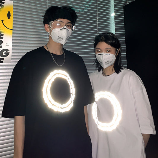 Women's Loose Casual Solid Color Reflective Short Sleeves