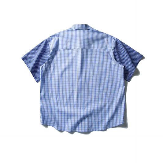 Color Contrast Patchwork Short Sleeve Plaid Shirt Men's Summer