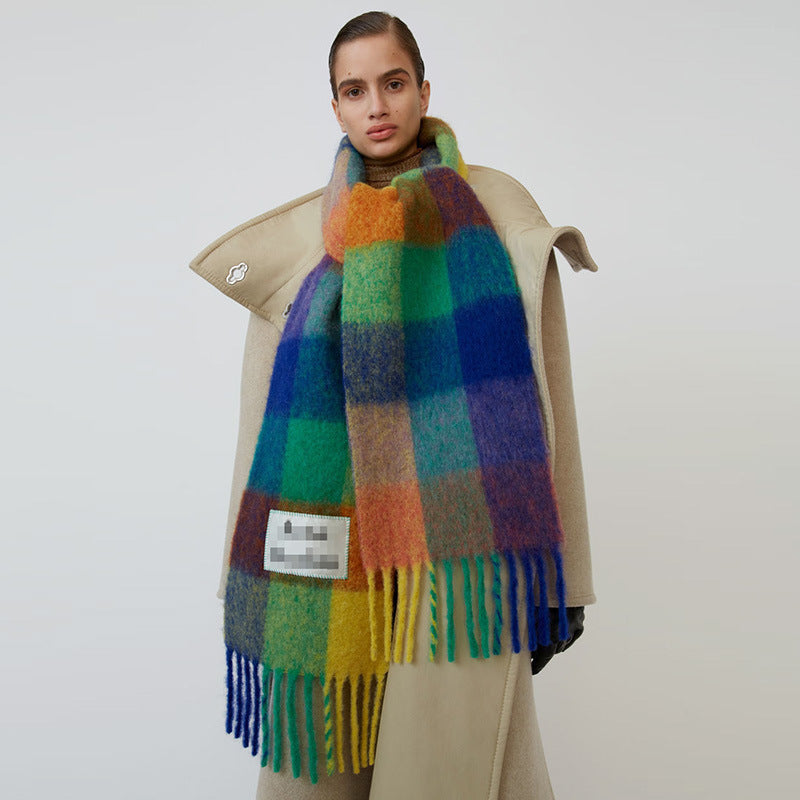 Scarf Female Color Thick Plaid Thick Tassels To Keep Warm