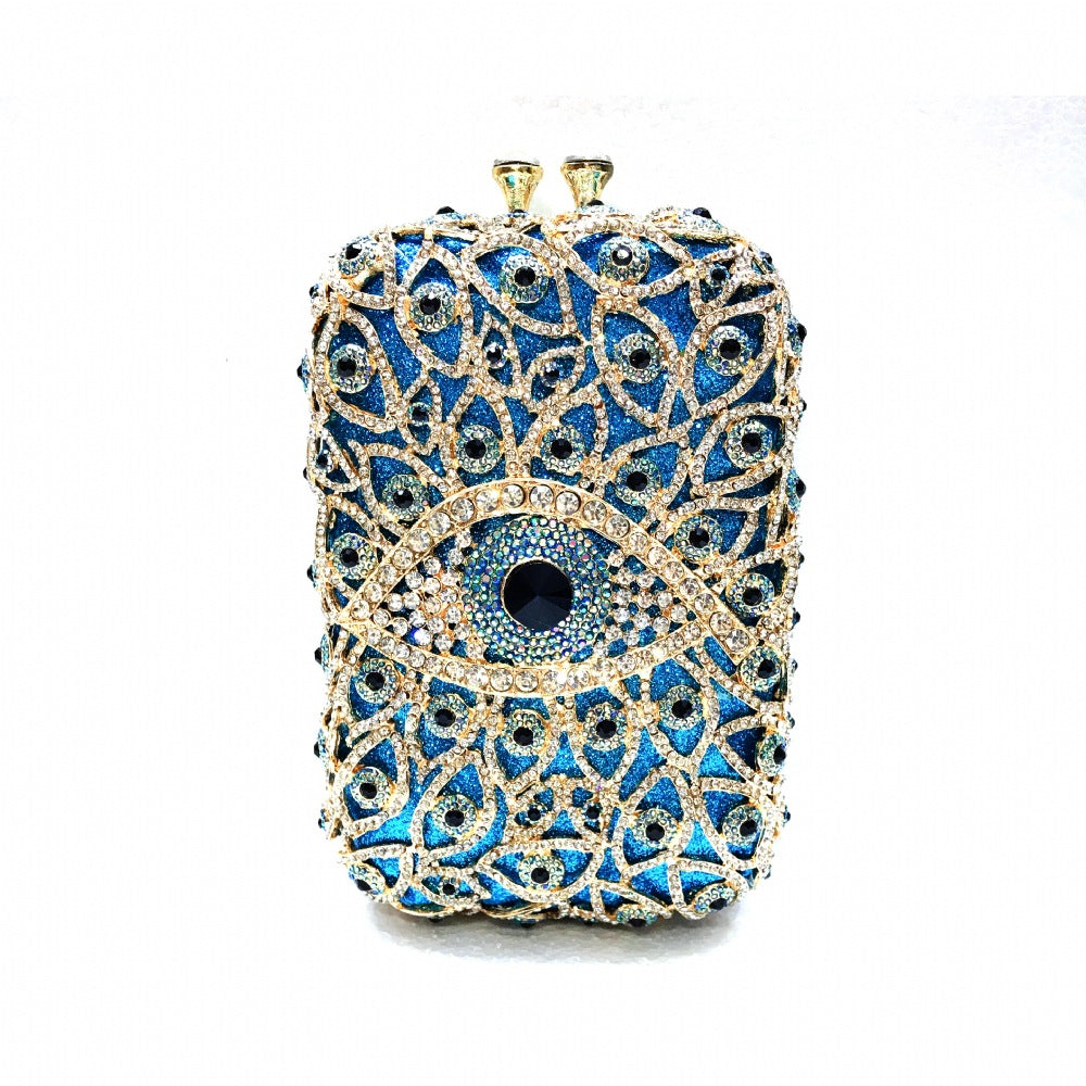 Clutch i metal med fulde rhinsten i vertikal stil