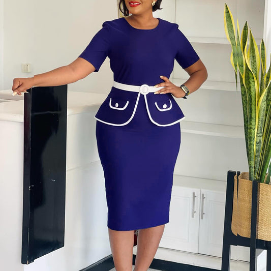 Short-sleeve OL-style African Maxi Dress In Large Sizes