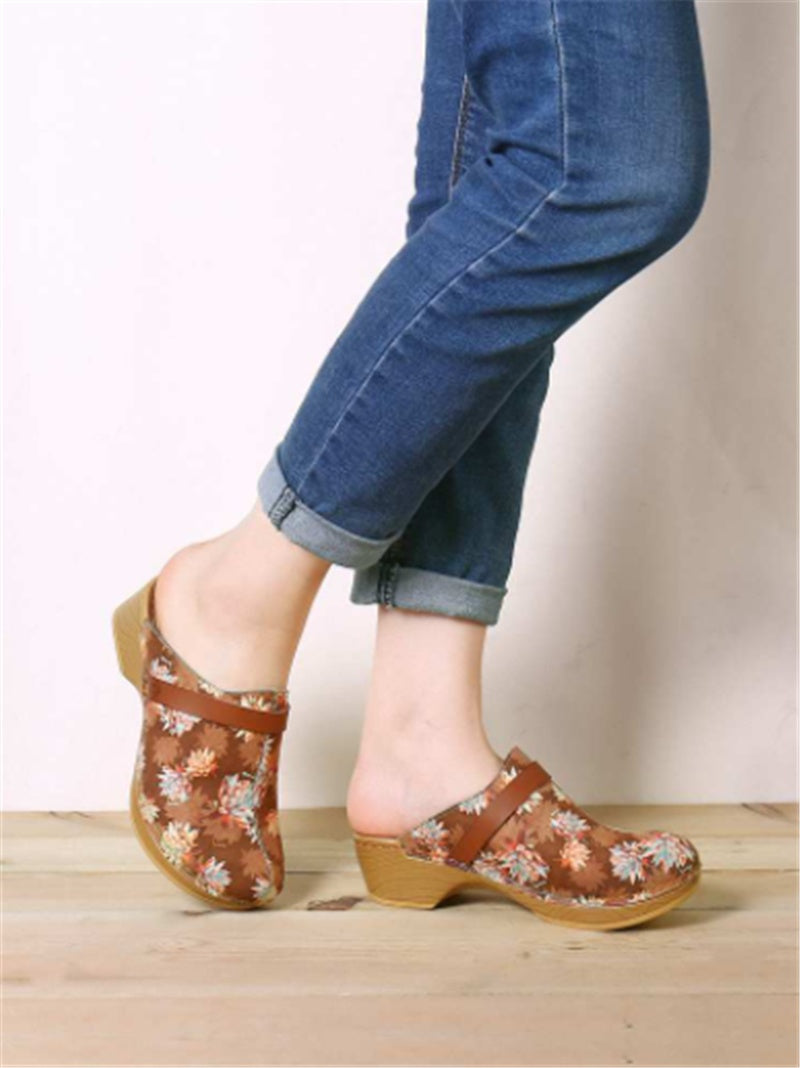 Maple Leaf Print Sandals Female Baotou High-heeled Wedge Sandals