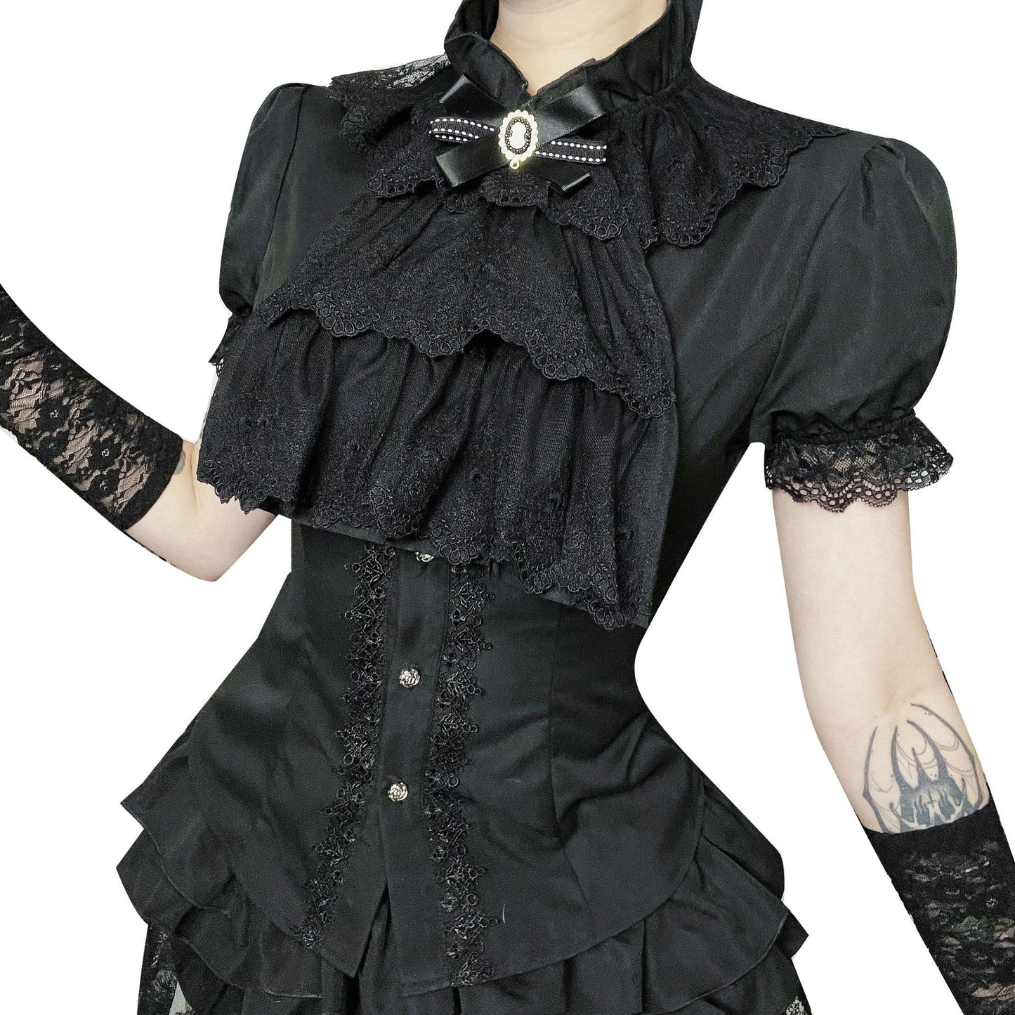 Dark Gothic-style Sexy Figure-hugging Lace-panelled Shirt