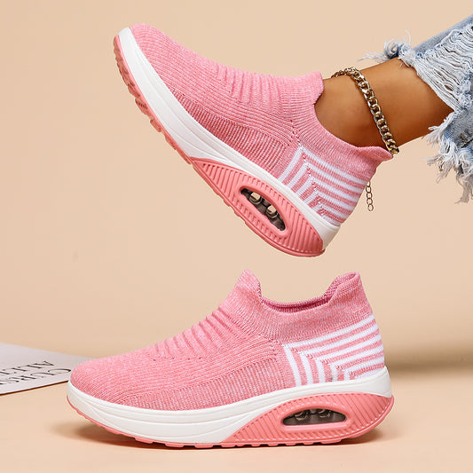 Sportssko i store størrelser til kvinder Åndbare fly-knit sokkesko Slip-on "dovne" sko