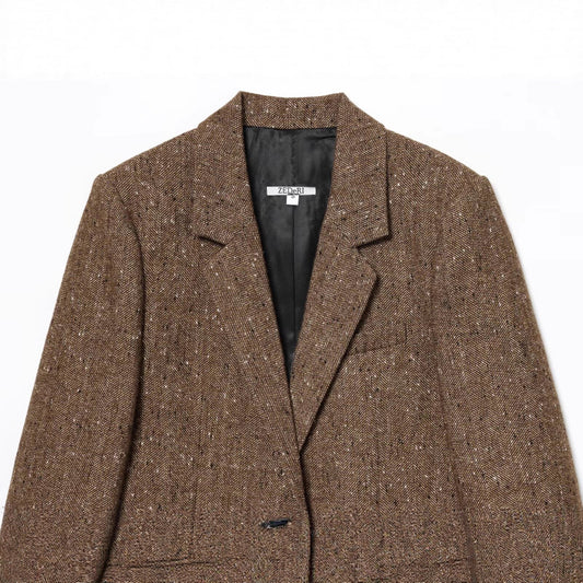 Womens Solid-Color Lapel Long-Sleeve Pocket-Decorated Blazer