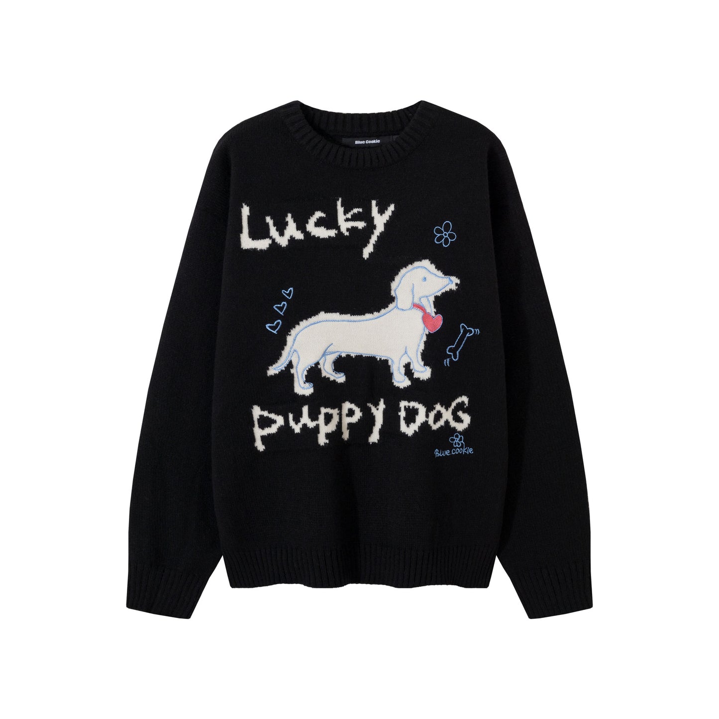 Real Shot Sweet Girl Dog Pattern Loose Pullover