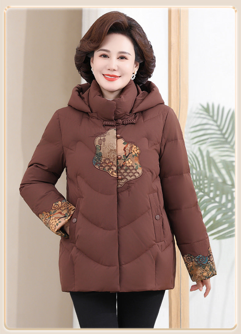 Winter Middle-aged And Elderly Female New Chinese Grandma White Duck Down Coat