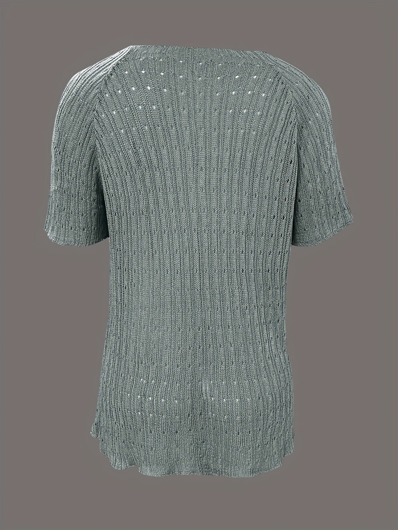 Women's Solid-color Crew-neck Hollow-out Mesh Knit Short-sleeve
