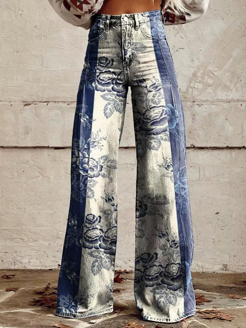 Pattern Women's Wide-legged Pants Anti-jeans 3D Digital Printing