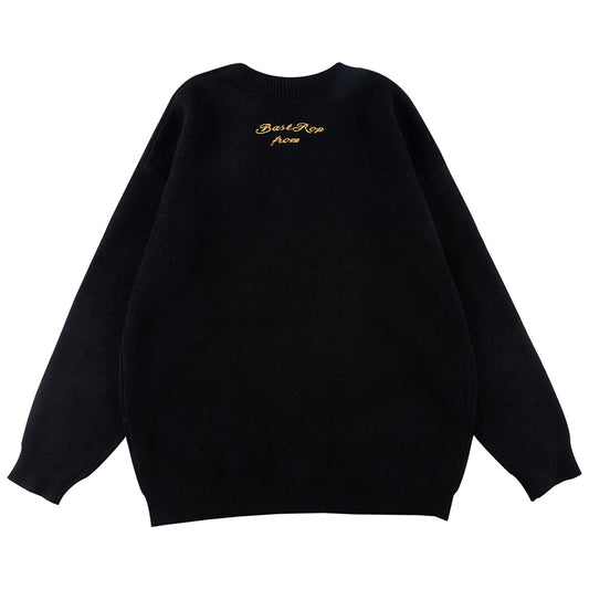 Funny Skull Crew Neck Sweater Embroidery
