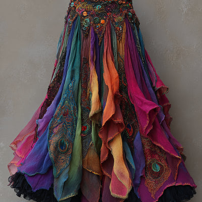 Womens Long Midi Skirt With A Classic Floral Print