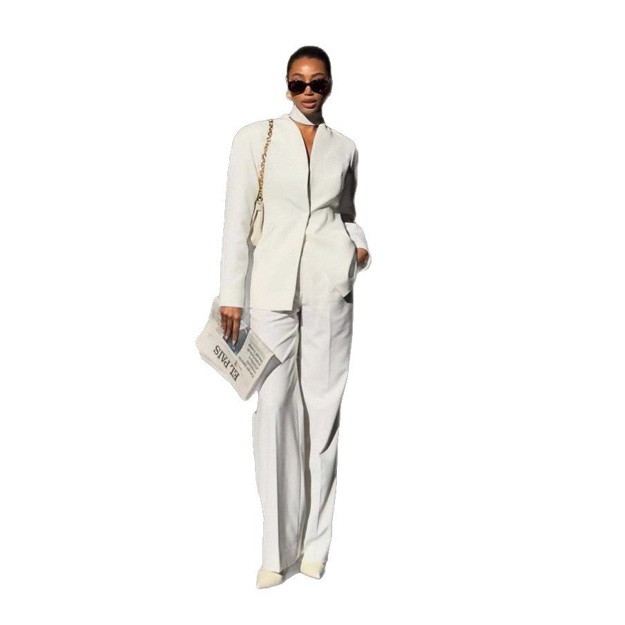 Long-sleeve Jacket And Loose Wide-leg Pants Set