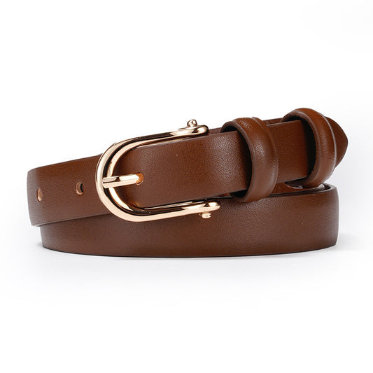 Women's First Layer Cowhide Pin Buckle Korean Style Trendy All-matching