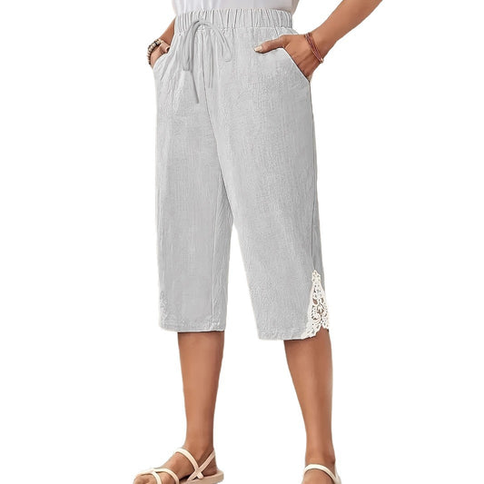 Women's Linen Texture Lace Casual Short Pants