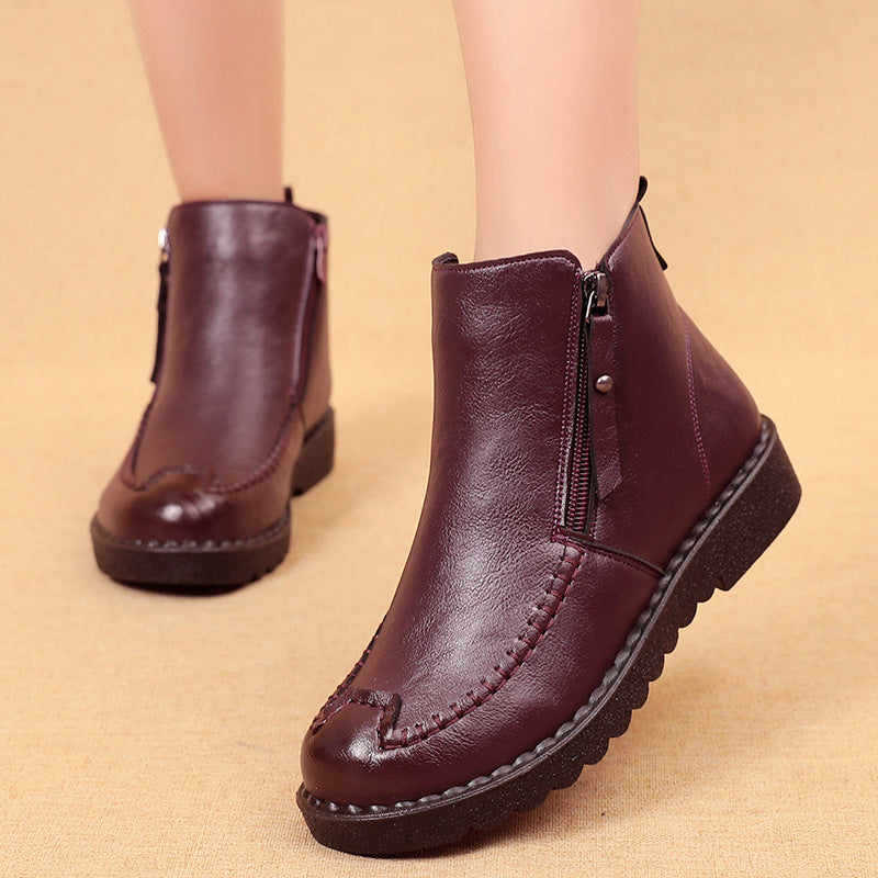 Women's leather and cashmere warm cotton shoes