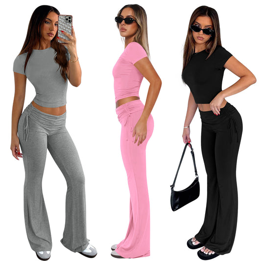 Stylish 2-piece Set Featuring A Waist-cinching Drawstring