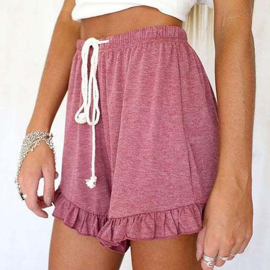 Drawstring ruffled shorts