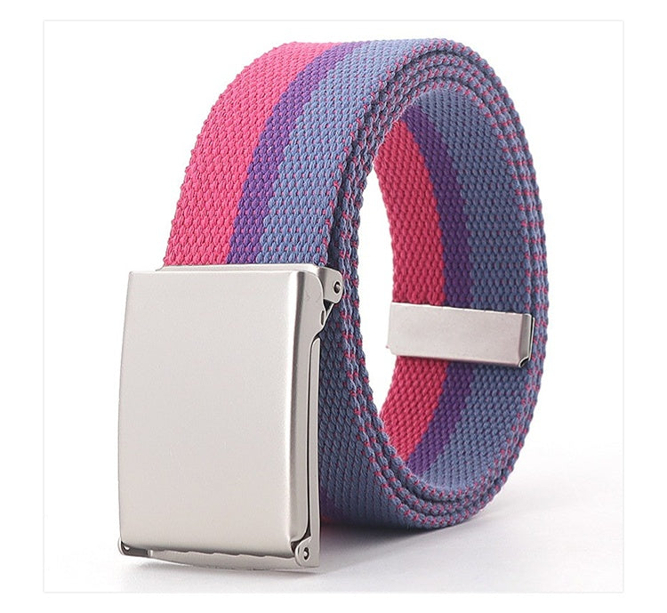 White Military Buckle Colored Belt Men's And Women's Canvas Denim Waistband