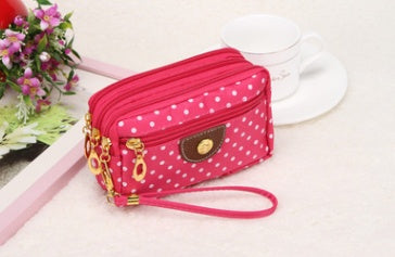 Canvas handbags handbags Korean version of the three-zipper multi-layer wallet hand bag packet phone change