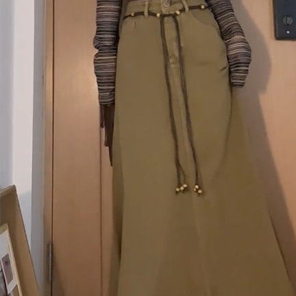 Fall Retro Hong Kong Style Women's High Waist Denim Skirt
