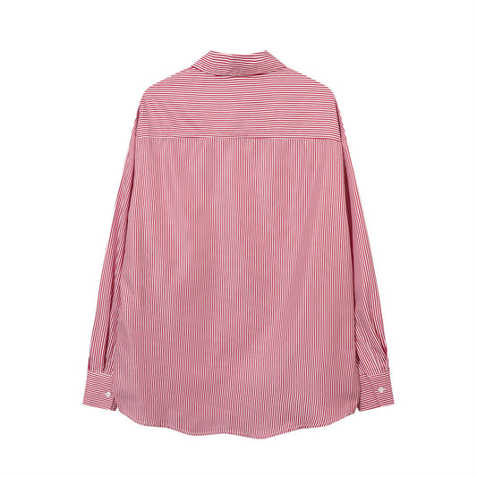 Vertical Striped Long-sleeved Shirt Men's Autumn Loose American Style