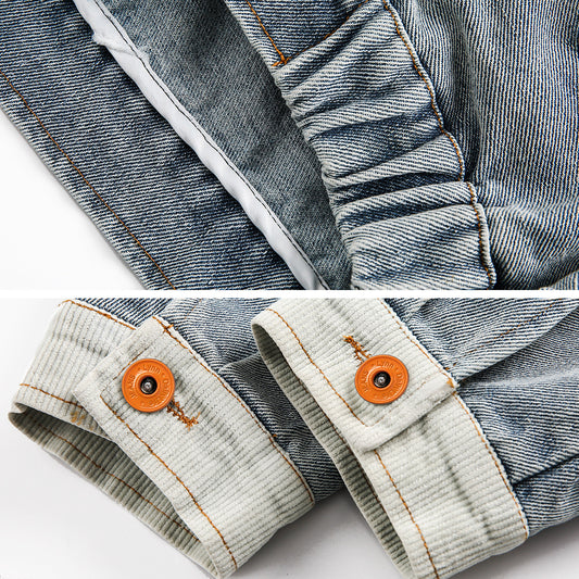 American Retro Stone Washed Denim Coat Punk Old Street