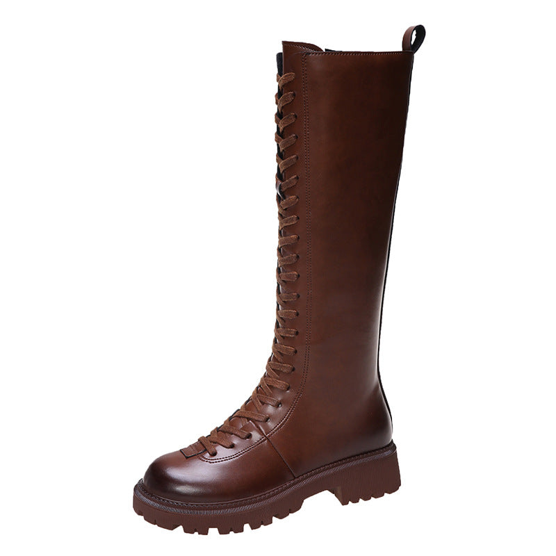 Retro Brown Boots Female Front Lace