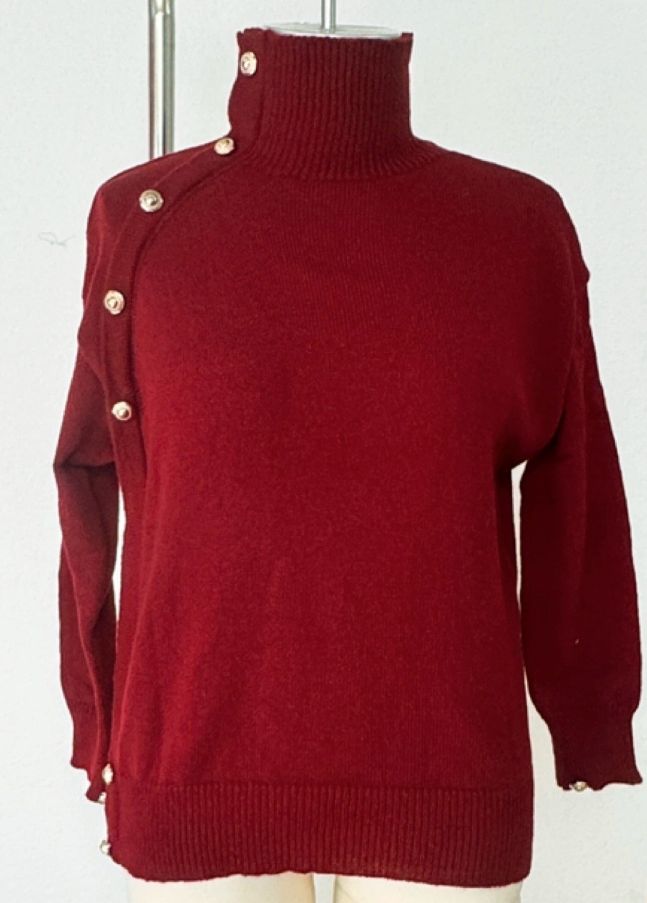 Women's Decorative Button Turtleneck Sweater