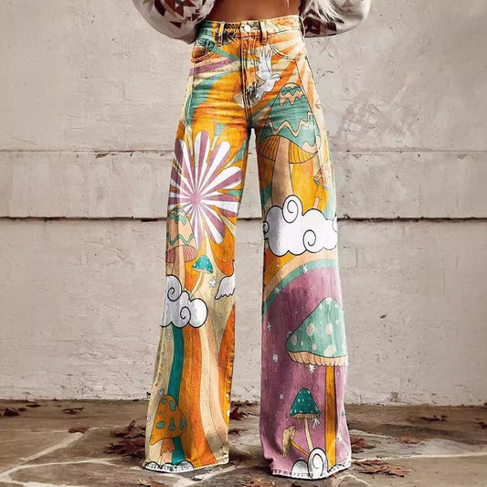 3D Thermal Transfer Speaker Simulation Denim Loose Pants