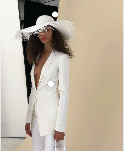 Outdoor Sunscreen Fur Brim Round Top Large Brim Straw Hat