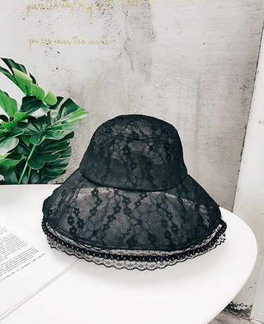 French Elegant Pearl Edge Big Brim Lace Hat