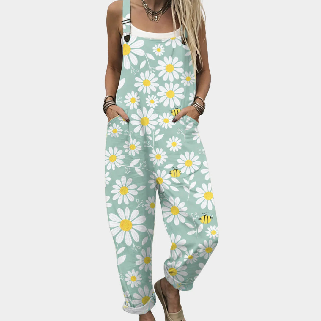 Floral 3D Digital Printing Casual Strap Sleeveless Jumpsuit