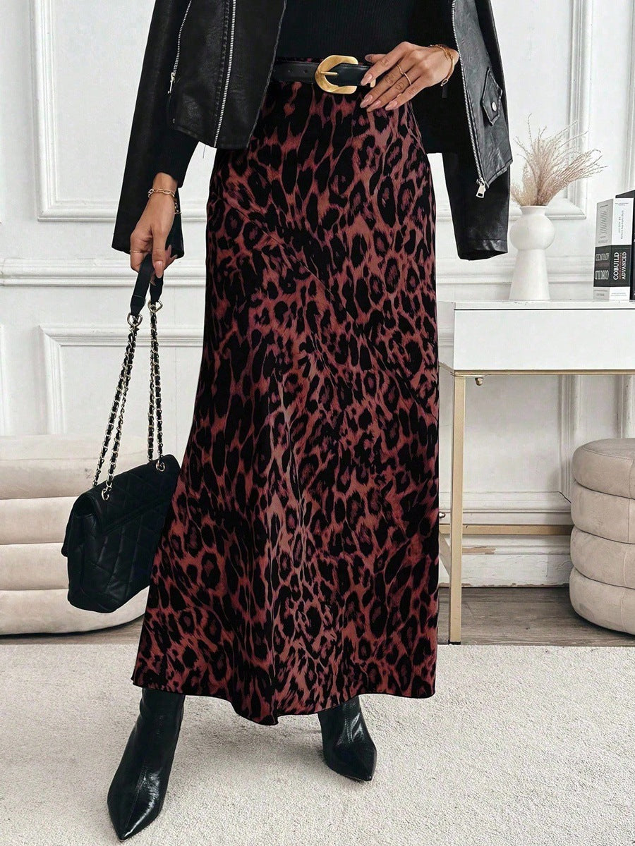 Slimming Leopard Print Skirt High-waisted Loose Long Dress With Print