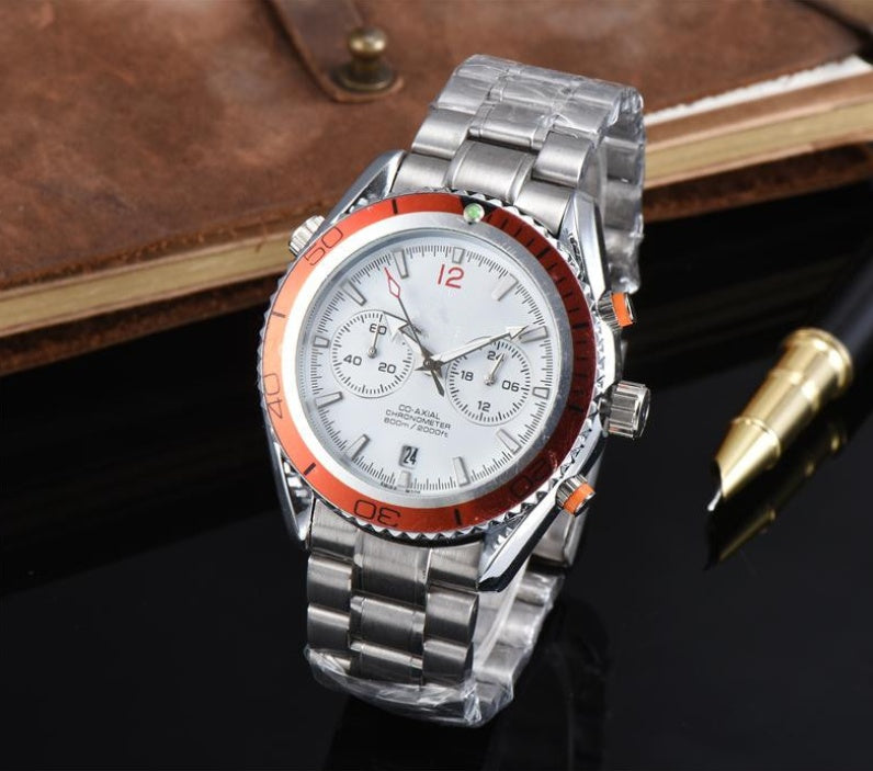 Foreign trade factory spot wholesale 5 needle quartz running stopwatch black casual men's European round watch