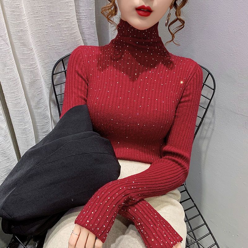 Thickened Starry Rhinestone Knitted Sweater