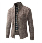 Men'S Plus Velvet Padded Stand Collar Knitted Cardigan